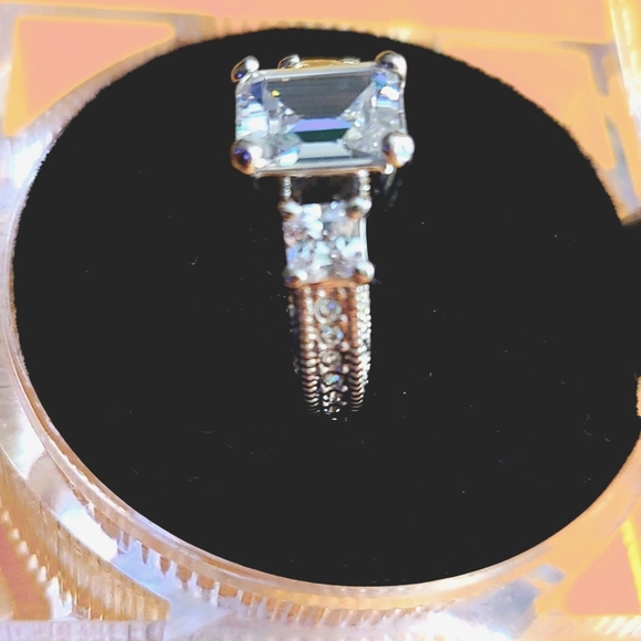 WGP Emerald Cut 3 Stone AAA CZ Engagement Ring - Picture 2 of 7